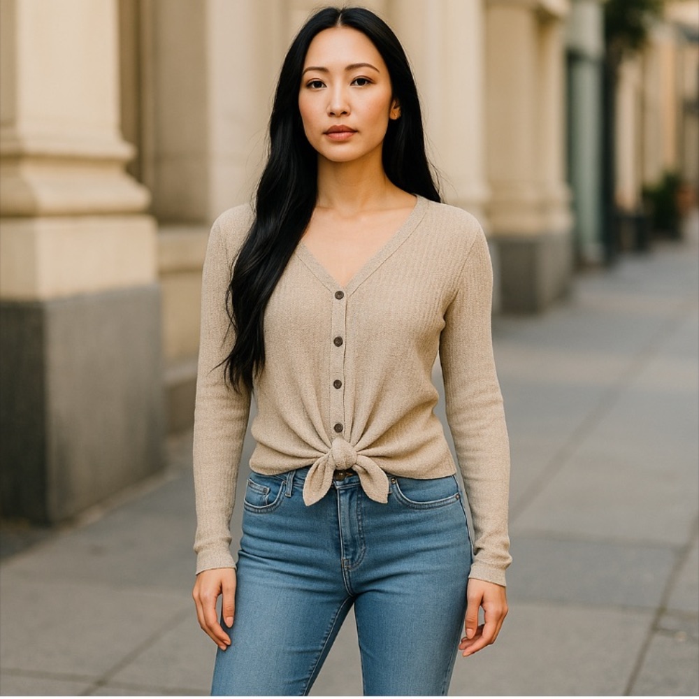 Socialite Women’s Waffle Knit Long Sleeve Thermal Top Size M